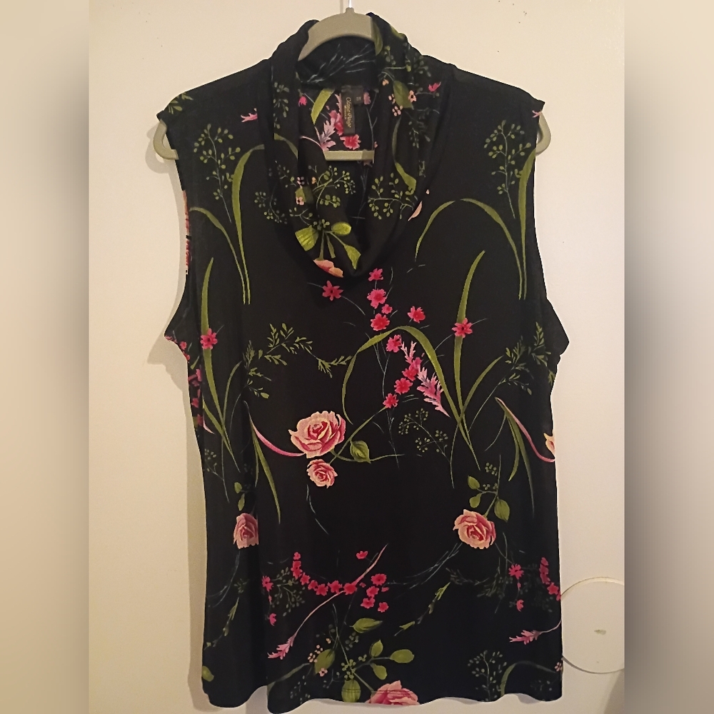 Olivia Paige Women's Cowl Neck Black Floral Sleeveless Blouse Sz 3X